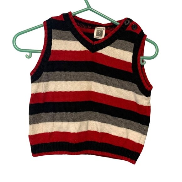 Carters Boys Infant Baby Sz 9 Months Striped Sweater Vest Shoulder Button Red Gr - Picture 1 of 3